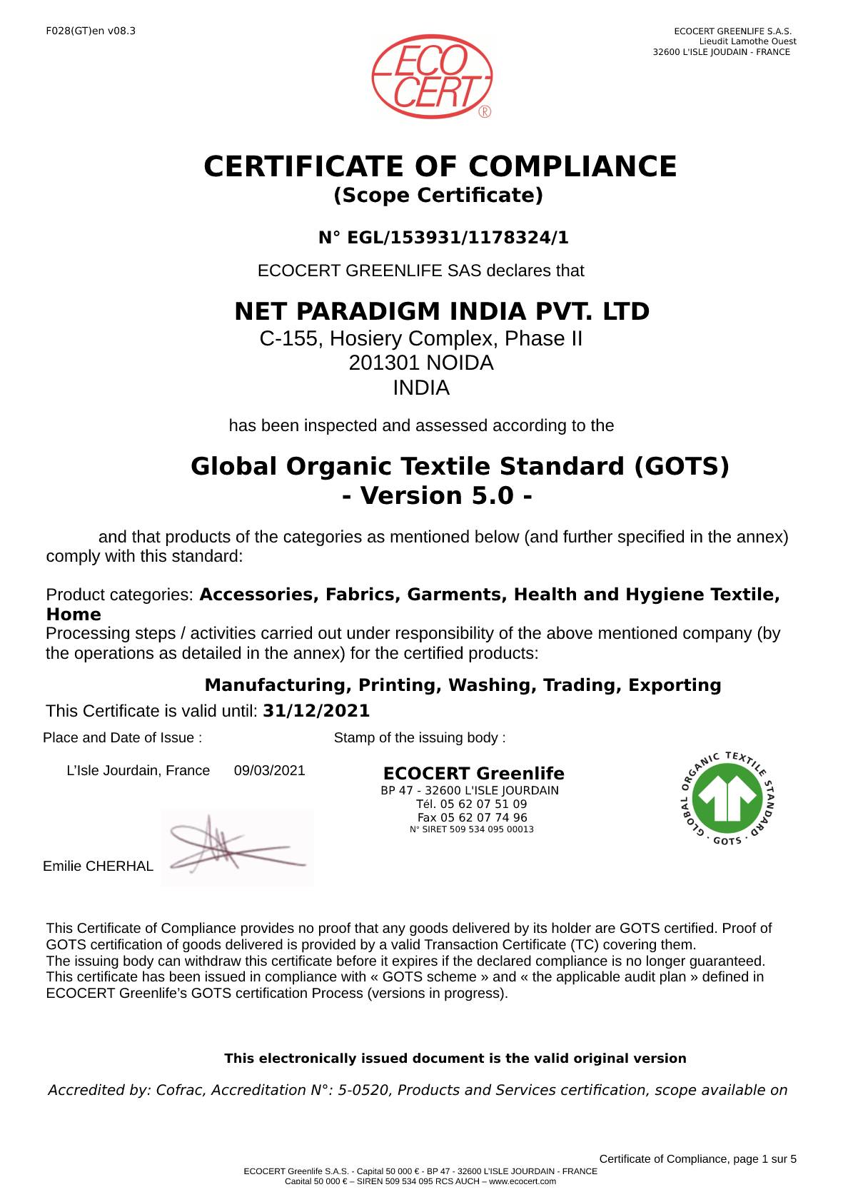 GOTS certificate - quality assurance of textiles made from organic fibres